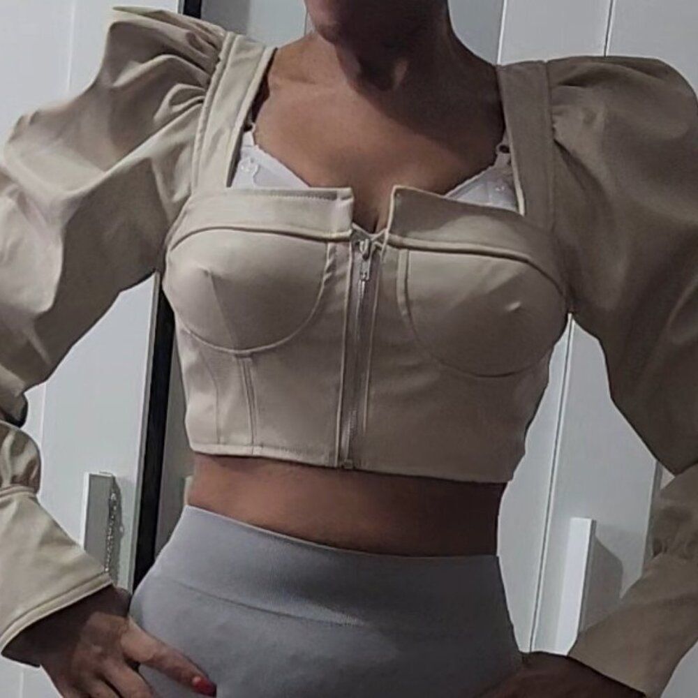 NEW Akira Faux Leather Crop Top/Jacket- Ivory Size S - Picture 3 of 8